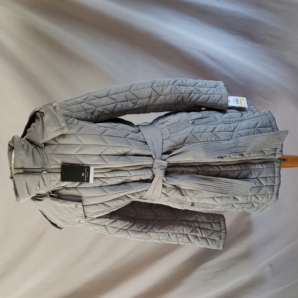 NEW Andrew Marc Lyness Herringbone Quilted Belted Coat
